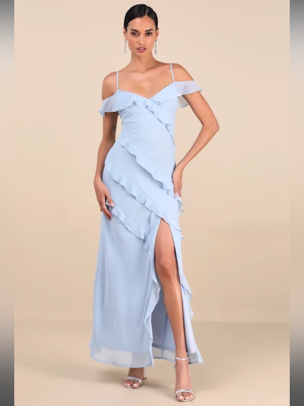 NWT-Elara Light Blue Ruffled Maxi Dress